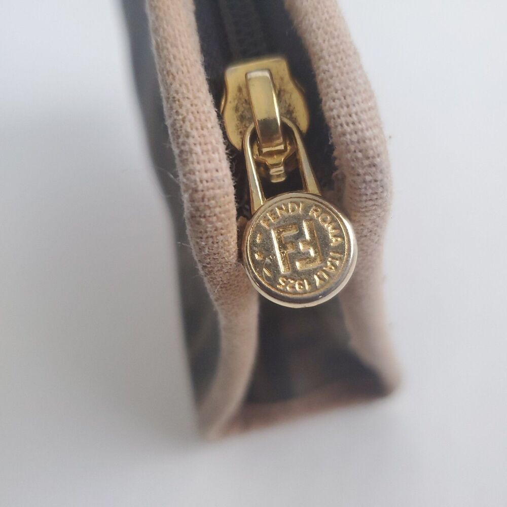 Vintage Fendi Zucca Clutch FF Monogram Brown Pouch Bag Logo Classic 1980's - Picture 6 of 16